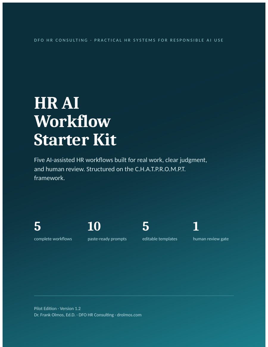 Cover of the HR AI Workflow Starter Kit, Pilot Edition, by Dr. Frank Olmos