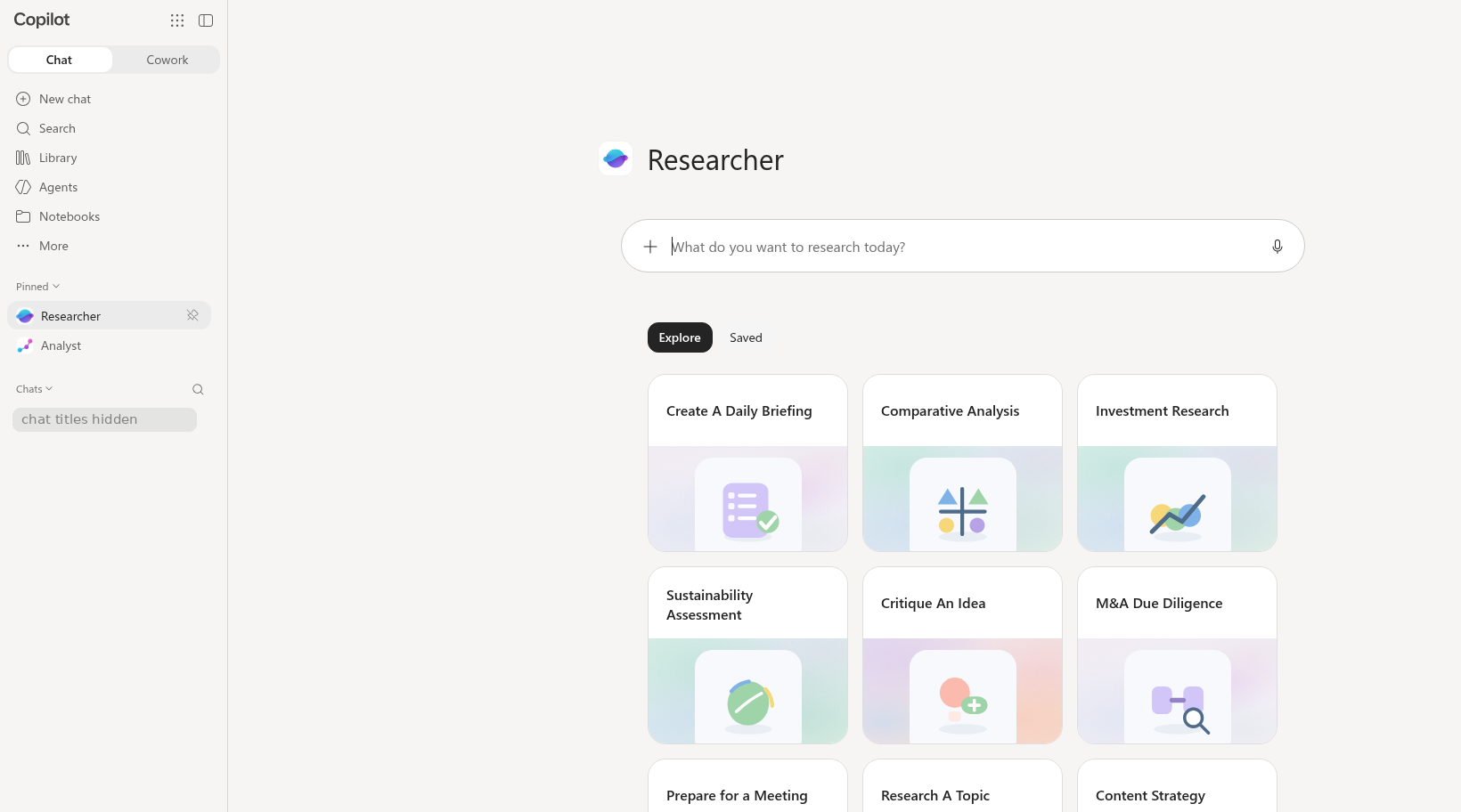 Researcher page (consumer Copilot screenshot)